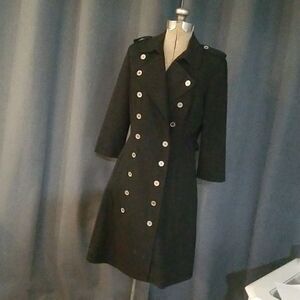 Calvin Klein Women's Double Breasted Military Coat Jacket Black Skater Flared 8
